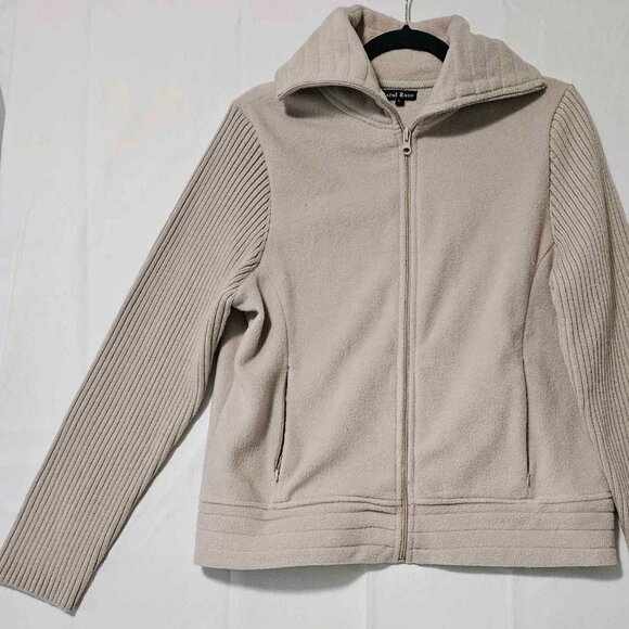 Carol Rose - Beige Full-Zip Jacket with Ribbed Sleeves and Hood - Picture 1 of 4